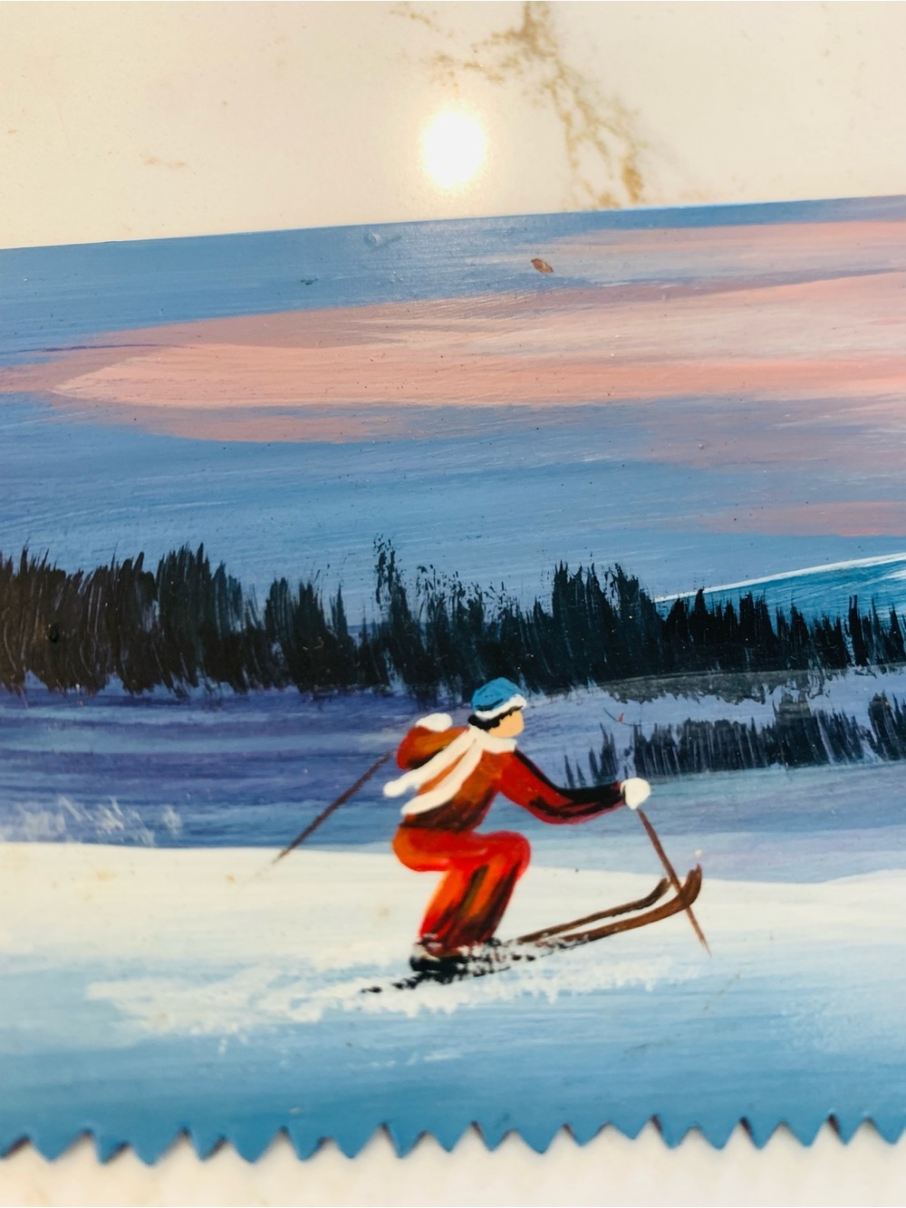 Hand Painted Henry Disston Hand Saw Vintage Winter Landscape Santa Skiing 22”